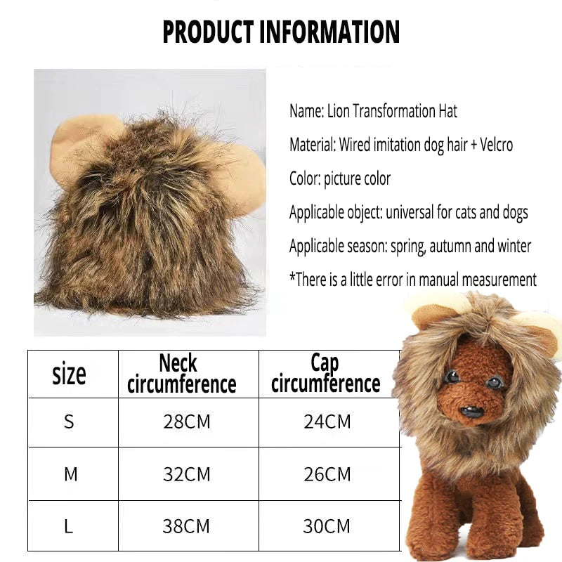 Cat Lion Mane Costume - Adorable Pet Halloween Outfit for Cats & Small Dogs